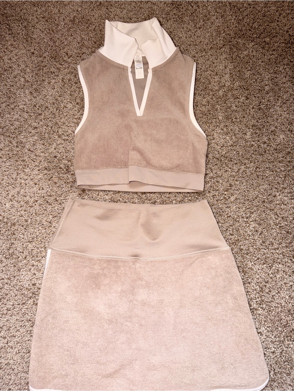 aerie Taupe and Cream Two-Piece Skirt Set - Cropped Top & A-Line Skirt